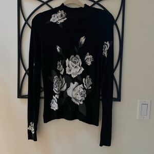 Cache Floral Long Sleeve mock Top